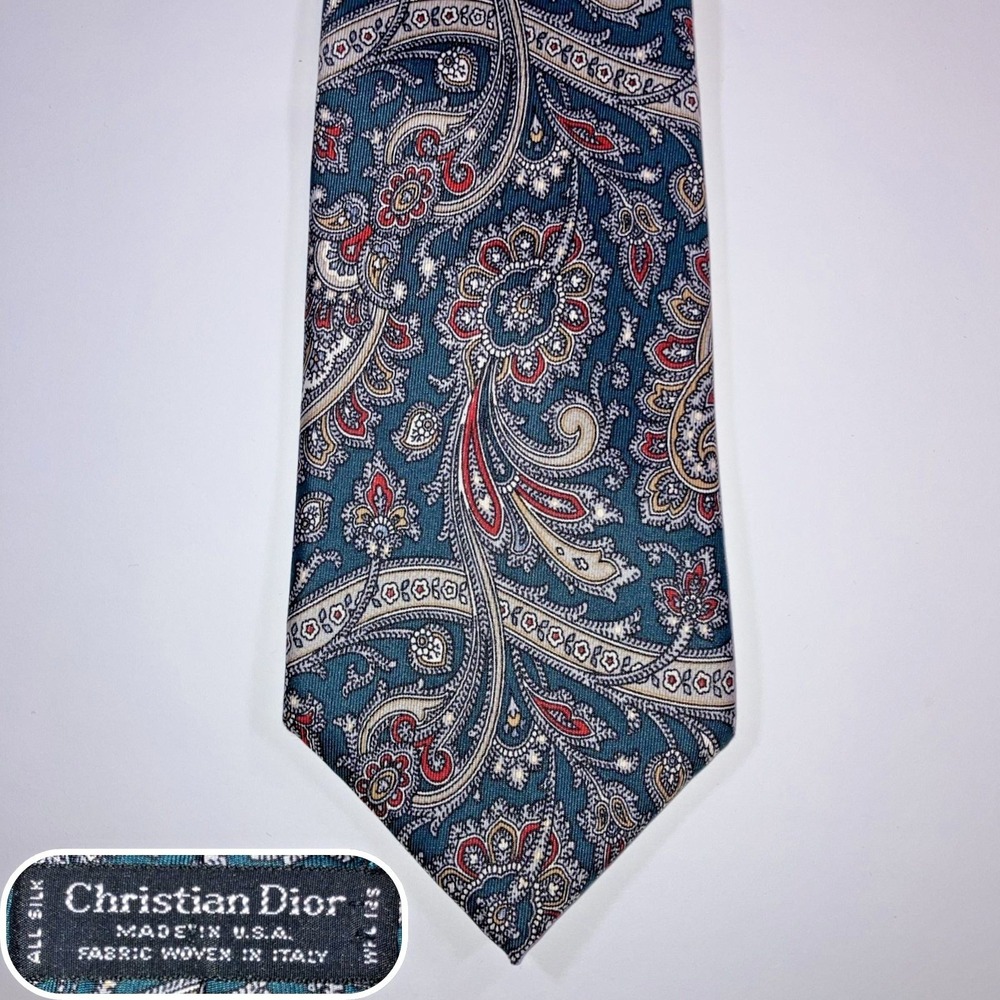 Christian Dior Silk Tie Blue Paisley‎ Made in USA Woven in Italy Classic
